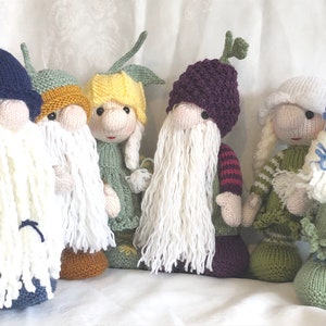 Forest Fruit and Flower Gnomes pdf knitting pattern download - knitted flat - written in ENGLISH