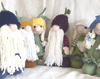 Forest Fruit and Flower Gnomes pdf knitting pattern download - knitted flat - written in ENGLISH