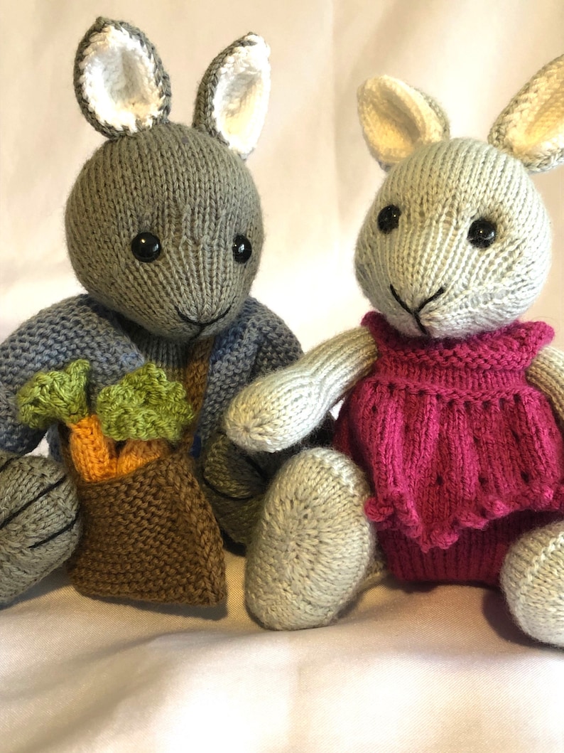Knitted Grey Rabbit Borage Bunny Pdf Knitting Pattern Download - Knitted Flat - Written in ...