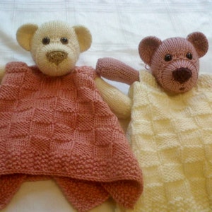 Bear Buddy Comfort Blankie pdf knitting pattern download - knitted flat - written in ENGLISH