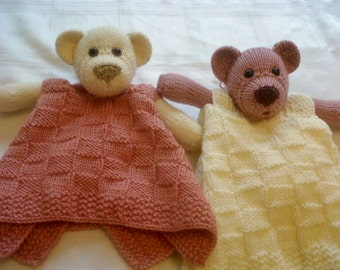 Bear Buddy Comfort Blankie pdf knitting pattern download - knitted flat - written in ENGLISH