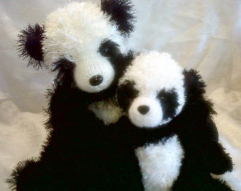 Panda Bears in 2 sizes (Small 7 inches/18cms. Large 12 inches/30cms) pdf knitting pattern download - knitted flat - written in ENGLISH