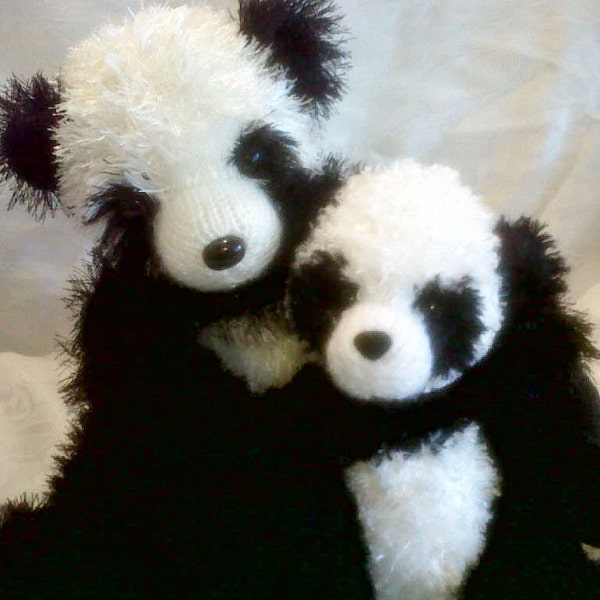 Panda Bears in 2 sizes (Small 7 inches/18cms. Large 12 inches/30cms) pdf knitting pattern download - knitted flat - written in ENGLISH