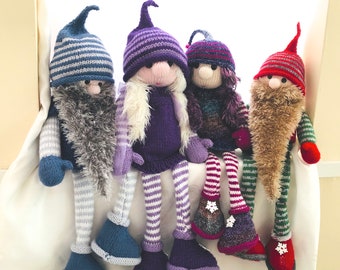 Gnorse and Gnilla the Gnomes pdf knitting pattern download - knitted flat - written in ENGLISH