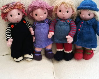 The Poppets Dolls PDF knitting pattern Download - knitted flat - written in ENGLISH