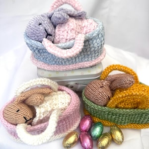 Baby Bunny and Crib PDF Knitting Pattern download - knitted flat - written in ENGLISH