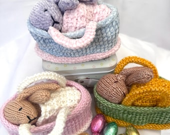 Baby Bunny and Crib PDF Knitting Pattern download - knitted flat - written in ENGLISH