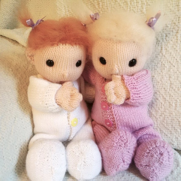 Baby Poppets (including free doll hair tutorial) PDF knitting pattern Download - knitted flat - written in ENGLISH