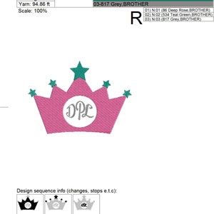 Princess Crown Monogram Frame Embroidery Design, little princess, birthday shirt idea, polo logo idea