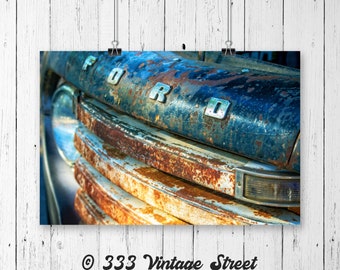 Rusty Ford Grille - Unframed 8x12 Photo Art Print - Rustic Wall Art - Retro Print - Vintage Car Photography - Garage Art