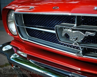 Racy Red - Wall Art -  Retro Print - Vintage Car Photography - Garage Art - Father's Day - Mustang - Grille - Red - 8x10