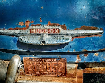Rusty Hudson - Vintage Car - Rustic Wall Art - 8x10 Prints - Retro Print - 1950 Hudson - Rust - Blue - Garage Art