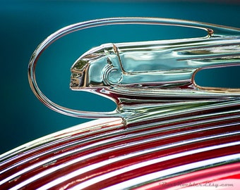 1936 Pontiac Hood Ornament - Jahrgang Mauer Kunst - Retro Print - Oldtimer Fotografie - Garage Kunst - Vatertag - 8 x 10 - rot - Türkis