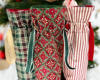 Holiday Fabric Wine Bags - Christmas Fabrics - Handmade Gifts