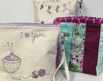 Custom Zipper Project Bag for knitting or crochet, Made-to-Order
