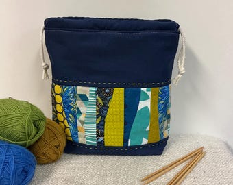 Large Drawstring Project Bag: Patchwork Knitting, Crochet, Sewing