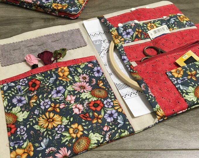 Cross Stitch Project Folder / summer Flowers / Embroidery Case / Cross Stitch Organizer Etsy