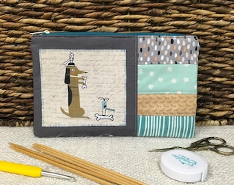 Bolsa de costura para viagem com estampa de cachorro: estojo para ferramentas, 23 cm x 15 cm