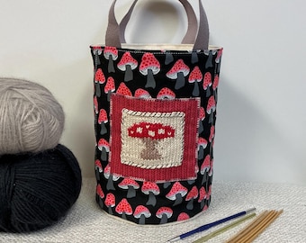 Bolsa tipo balde em formato de coruja com alças / tamanho pequeno / para tricô ou crochê