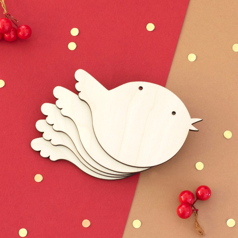 Wooden Robin Christmas Decoration Ornament, Gift Tag, Blank Craft Shape image 1
