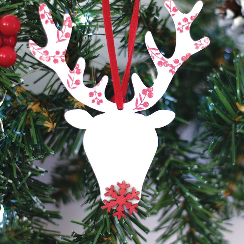Wooden Hanging Stag Head Christmas Ornament Decorations Gift Etsy