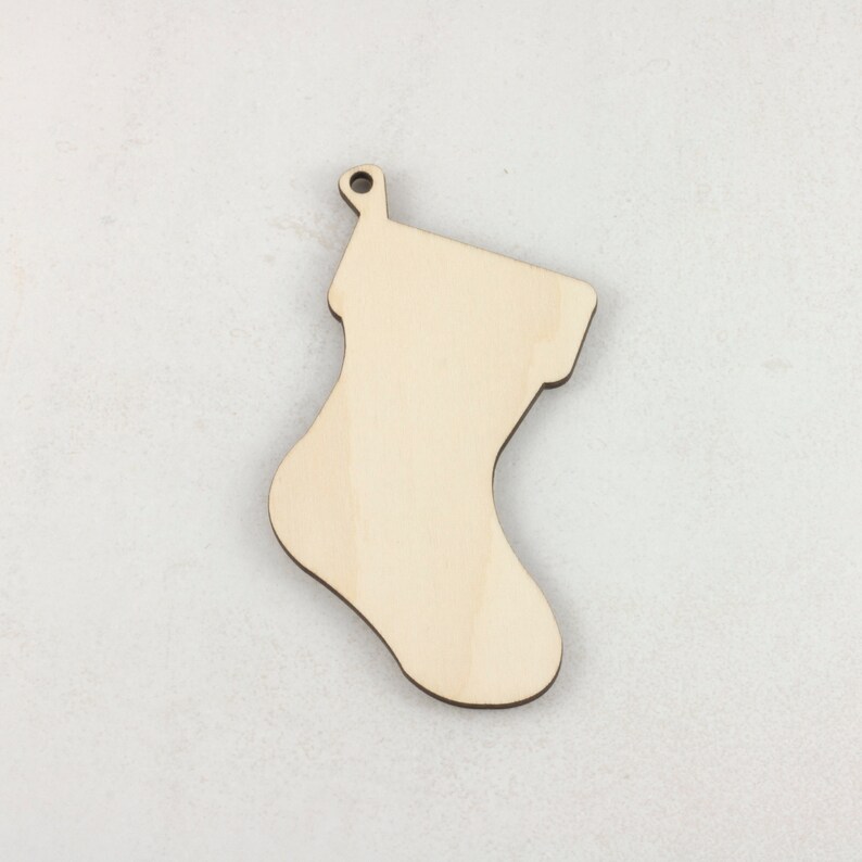 Wooden Christmas Stocking Decoration, Gift Tag, Blank Craft Shape image 2