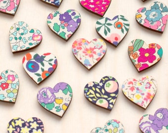 2cm Wooden Heart Embellishments Made With Liberty Fabrics