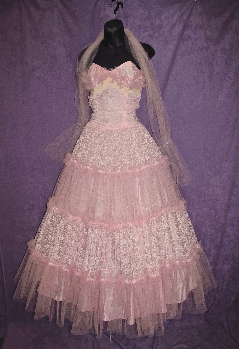 Pink Strapless Vintage Prom Dress Gown 50s Early 60s Etsy