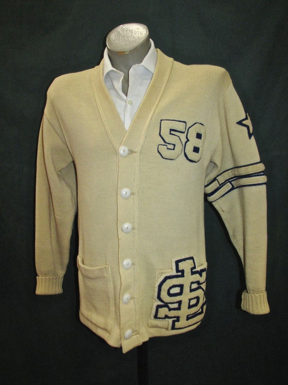 Vintage Classic Letterman Sweater Lanza Cream Blue