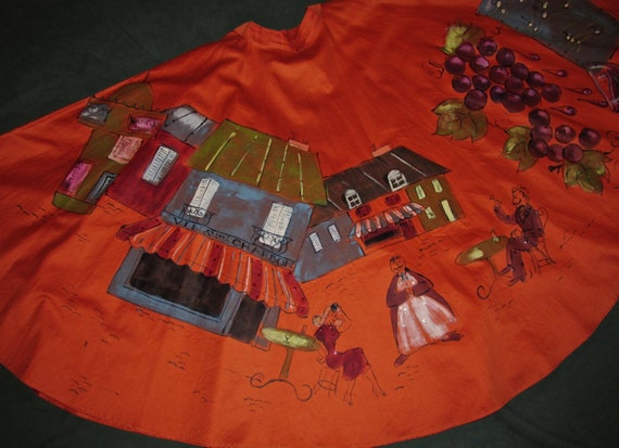Vintage Nelly De Grab Hand Painted Skirt 50s Orang