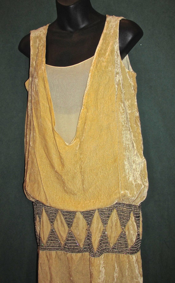 1920s Vintage Cream Velvet Drop Waist Dress w/Rhinestone & | Etsy