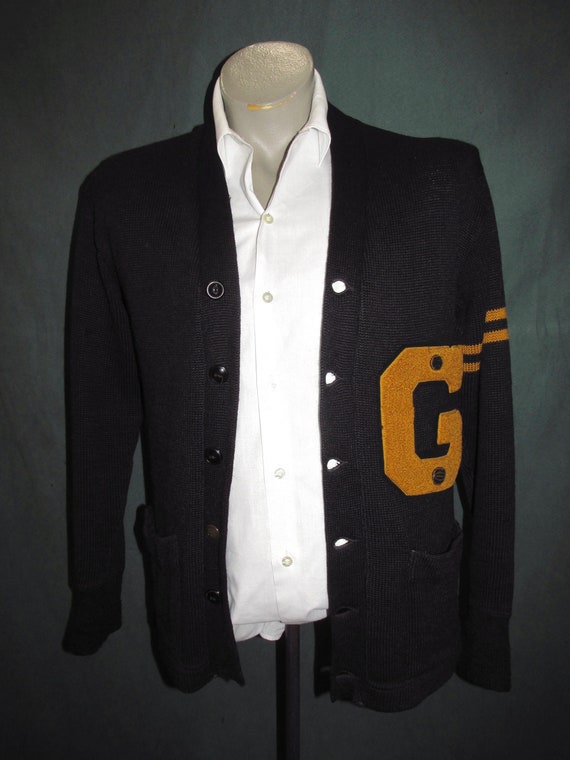 Vintage Letterman Sweater Black and Gold "G" by Ho