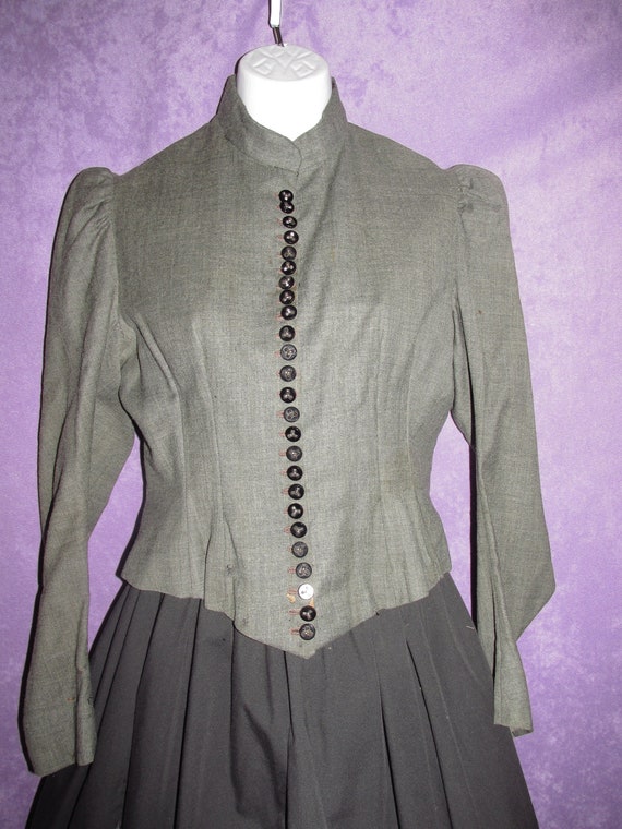 Antique 1800s Victorian Bodice Wool Grey with jet