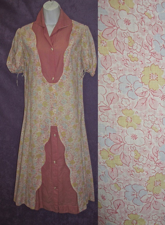 Rare Vintage 20s Cotton Day Dress Drop Waist 2-To