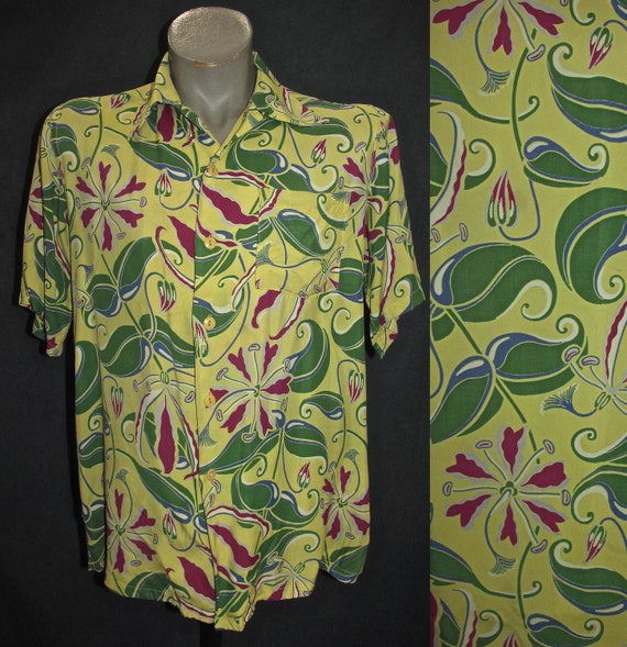 Vintage Hawaiian Rayon Print Shirt 40s Rockabilly