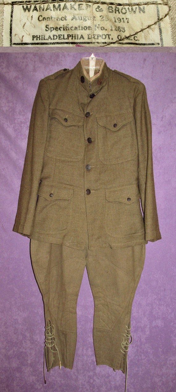 WWI Army Rare Uniform Wool 1917 Jacket Breeches