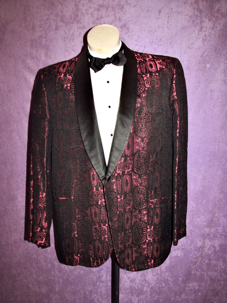 Novelty Print Tux Jacket Vintage Red Black Tuxedo 50s 60s 80s Etsy