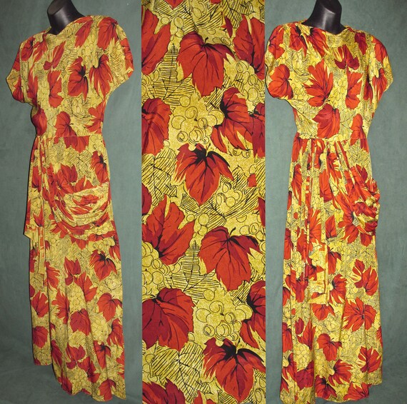 Rare 40s Floral Print Evening Dress by A New Deb