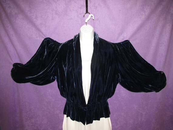 30s Silk Velvet Blue Vintage Jacket 1940s 50s Old