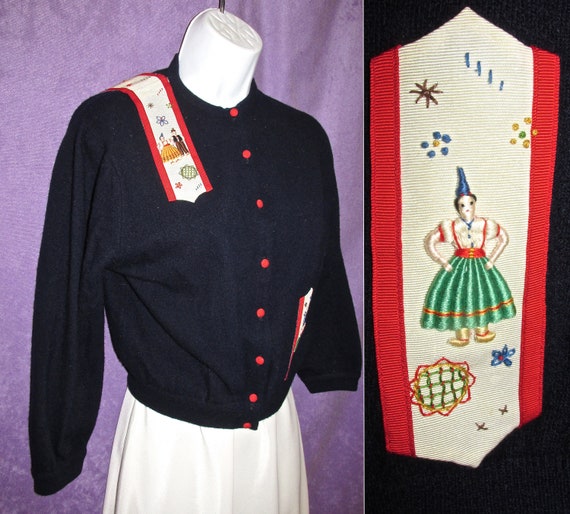 Classic Vintage Cardigan Navy Blue and folk people