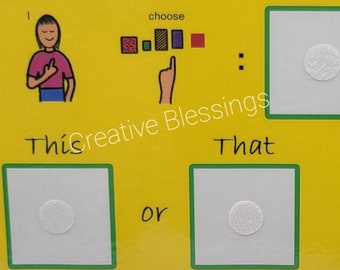 Autism This or That Choice Board with 8 Colorful Pictures Boy or Girl