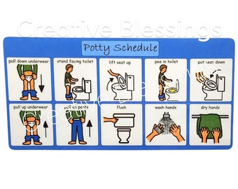 Personalized Boys Bathroom Routine Chart, Visual Schedule, Toilet Routine Laminated Boardmaker Icon, Stand to Pee or African American