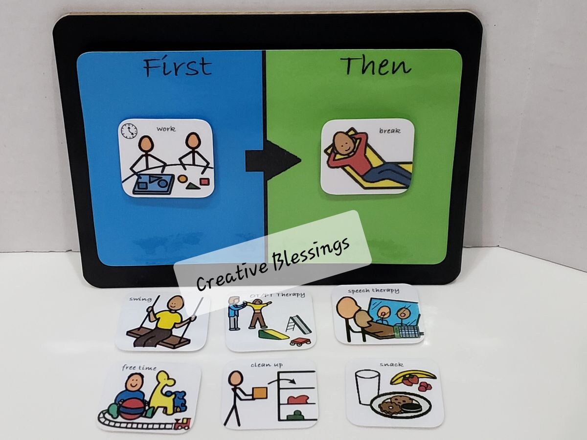 Autism first then board with 8 colorful pictures etsy