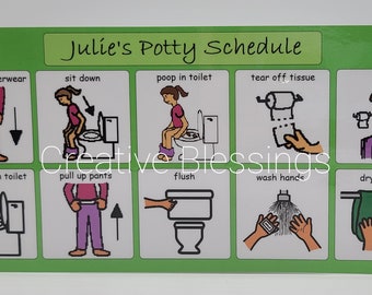 Personalized Poop Potty Training Chart, Autism Girl & Boy Visual Schedule, Toilet Routine, Boardmaker Icons, African American version