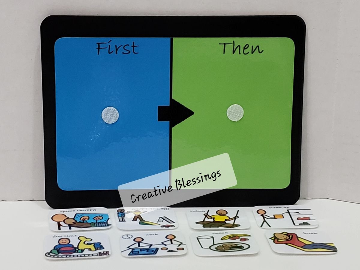 Autism first then board with 8 colorful pictures etsy uk