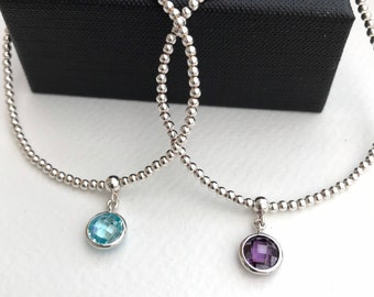 Pulsera de plata de ley con bola, dije de cristal Swarovski, hecha a mano.
