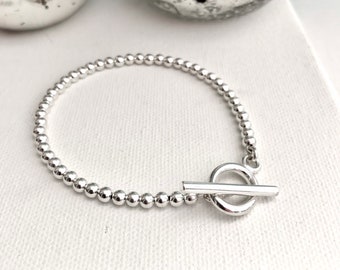 Sterling silver 4mm heavier ball bracelet, handmade, 925 silver beads, solid silver toggle clasp. Consistently receives 5 star reviews.