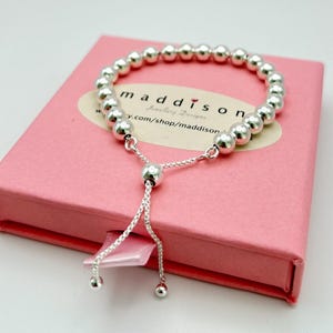Sterling silver ball slider bracelet, adjustable clasp, 6mm 925 silver ball bracelet, strung on strong chain.