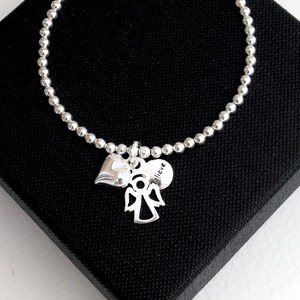 Silver angel bracelet, believe in angels bracelet, silver ball bracelet, handmade bracelet.