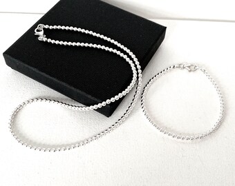 Sterling Silver Ball Necklace: 3mm Beaded Chain, Delicate Jewelry